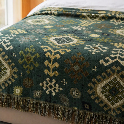 Throw Blanket Cotton Reversible Tribal Geometric