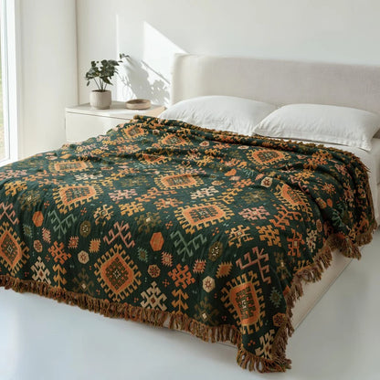 Throw Blanket Cotton Reversible Tribal Geometric