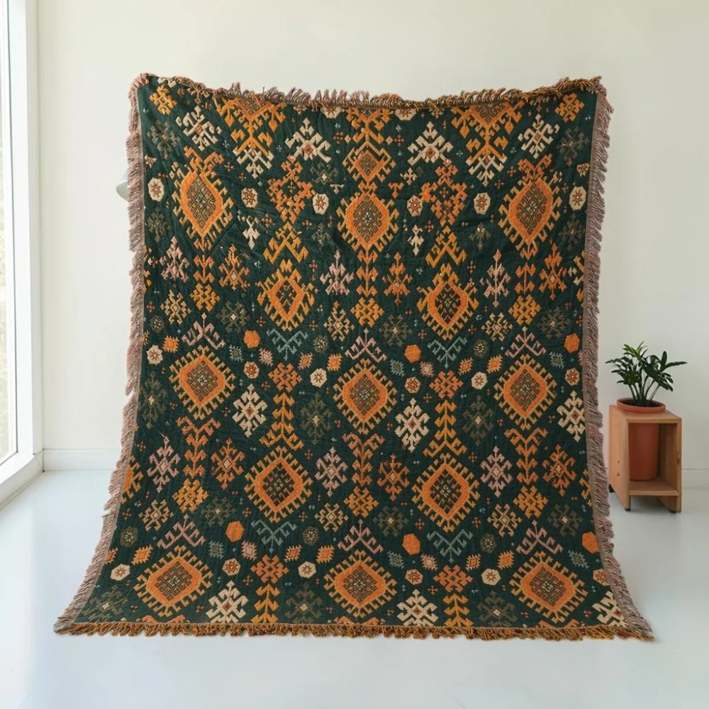 Throw Blanket Cotton Reversible Tribal Geometric