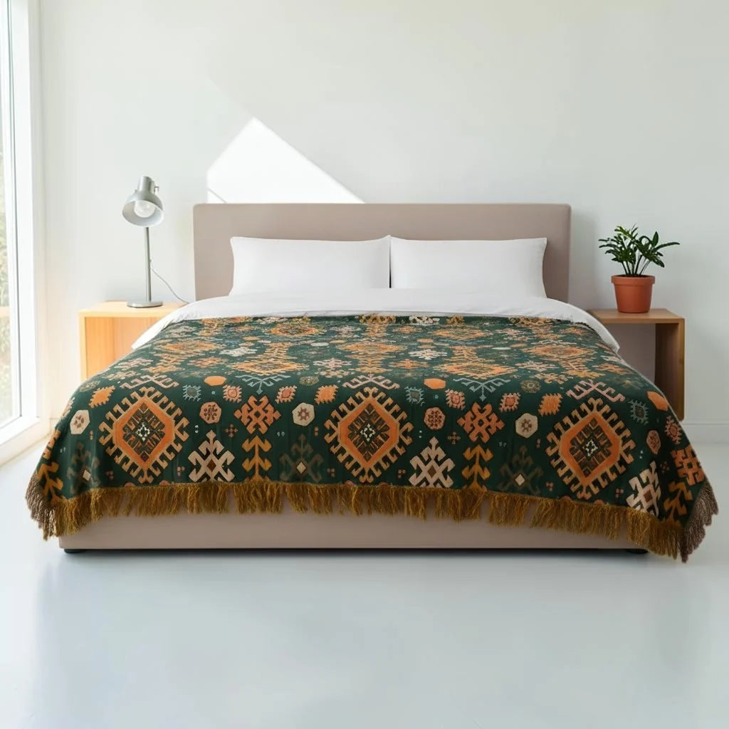 Throw Blanket Cotton Reversible Tribal Geometric