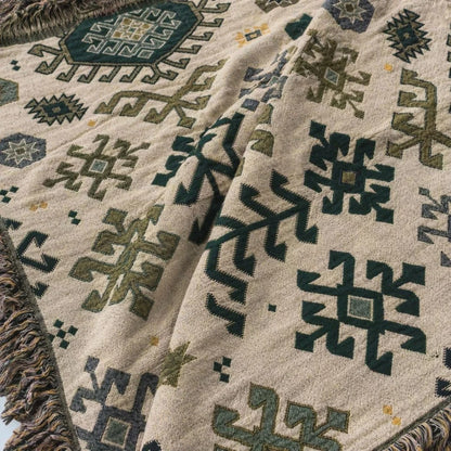 Throw Blanket Cotton Reversible Tribal Geometric