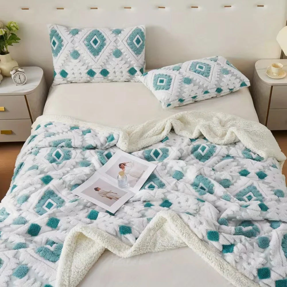 Throw Blanket Double-Layer Microfiber All-Season Geometric Diamond