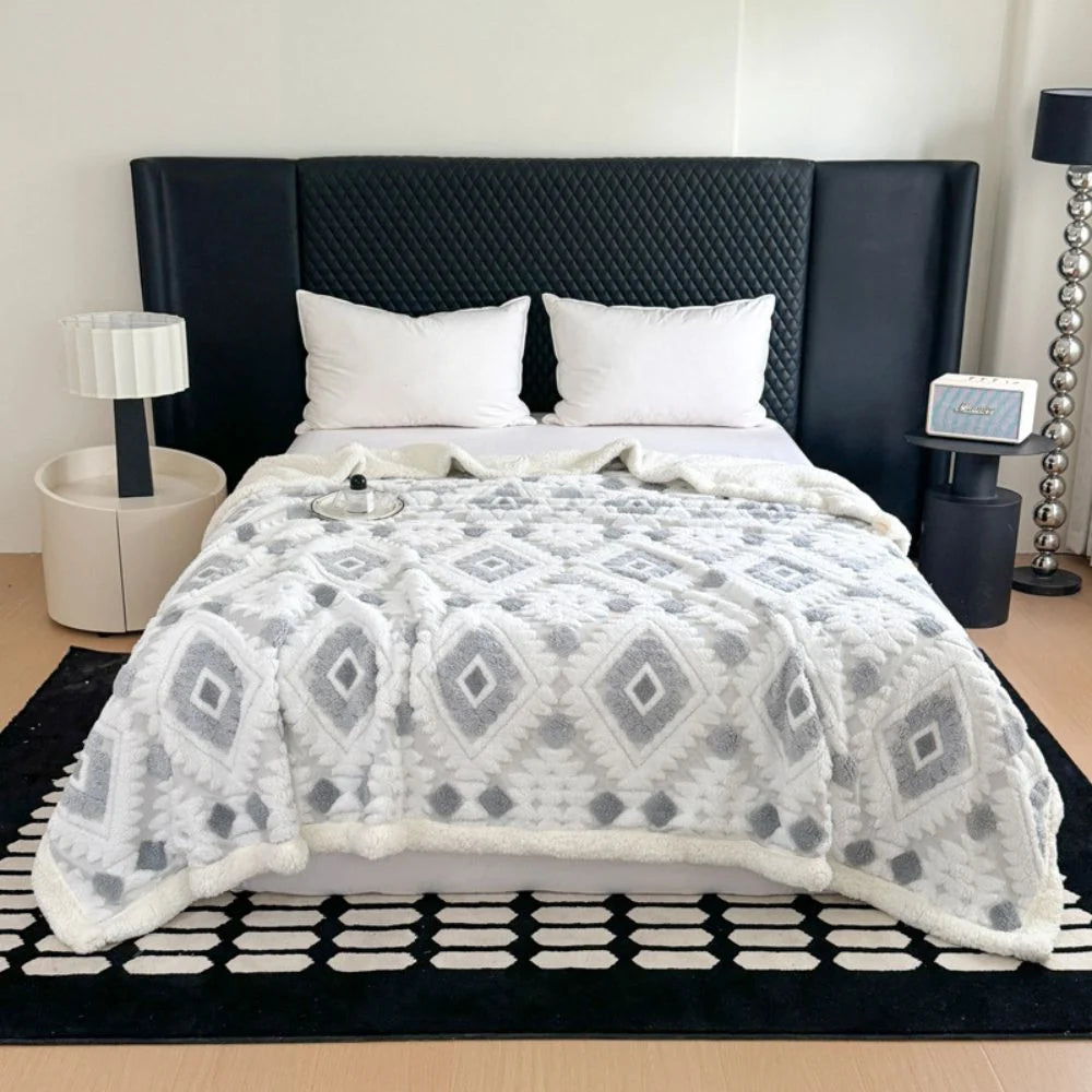 Throw Blanket Double-Layer Microfiber All-Season Geometric Diamond