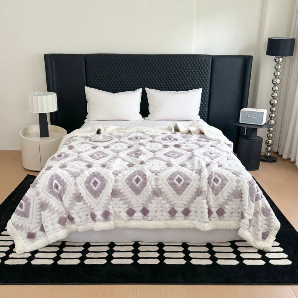 Throw Blanket Double-Layer Microfiber All-Season Geometric Diamond