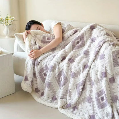 Throw Blanket Double-Layer Microfiber All-Season Geometric Diamond
