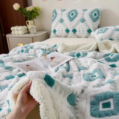 Throw Blanket Double-Layer Microfiber All-Season Geometric Diamond