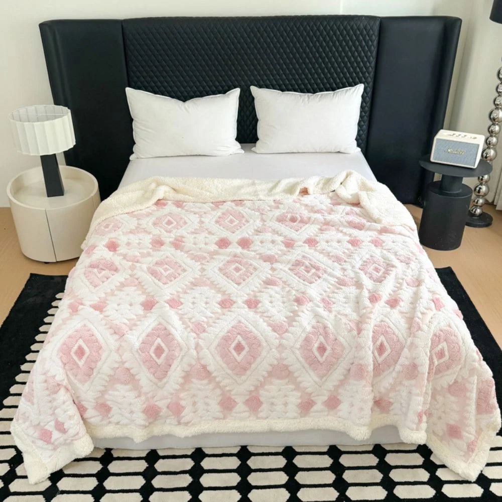 Throw Blanket Double-Layer Microfiber All-Season Geometric Diamond