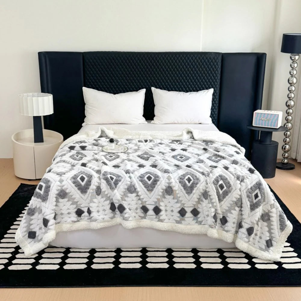 Throw Blanket Double-Layer Microfiber All-Season Geometric Diamond