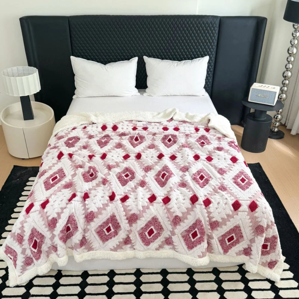 Throw Blanket Double-Layer Microfiber All-Season Geometric Diamond