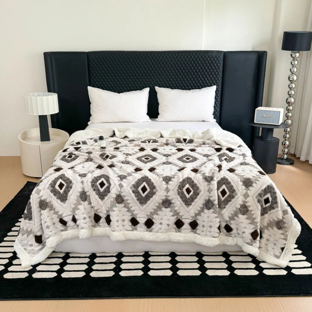 Throw Blanket Double-Layer Microfiber All-Season Geometric Diamond