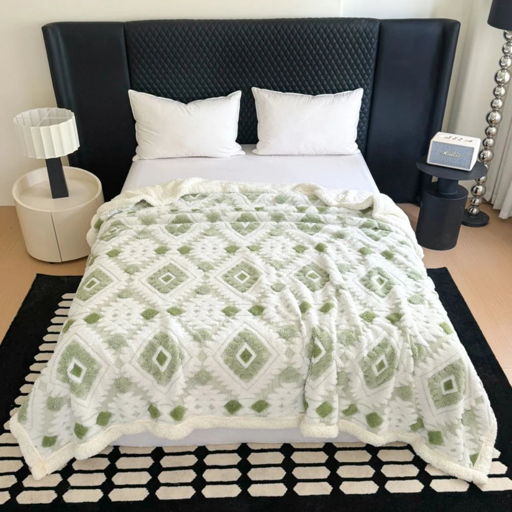 Throw Blanket Double-Layer Microfiber All-Season Geometric Diamond