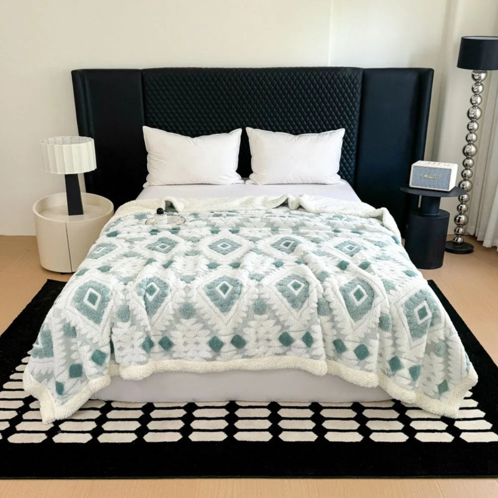 Throw Blanket Double-Layer Microfiber All-Season Geometric Diamond