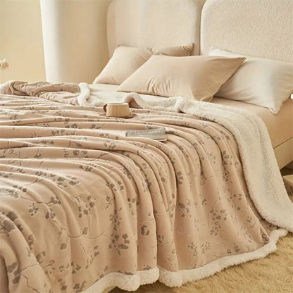 Throw Blanket Double-Layer Microfiber Floral Print