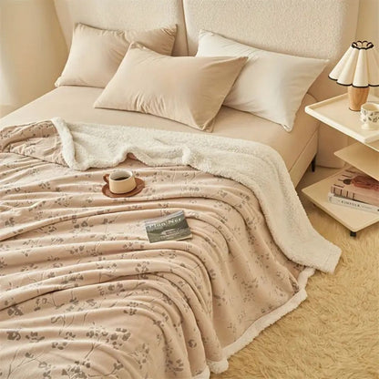 Throw Blanket Double-Layer Microfiber Floral Print