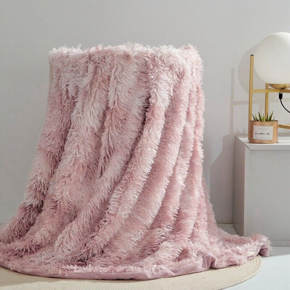 Throw Blanket Faux Fur Reversible Machine Washable