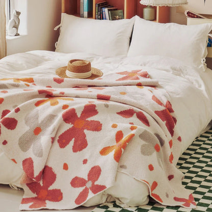 Throw Blanket Floral Knit Cotton-Microfiber Machine Washable