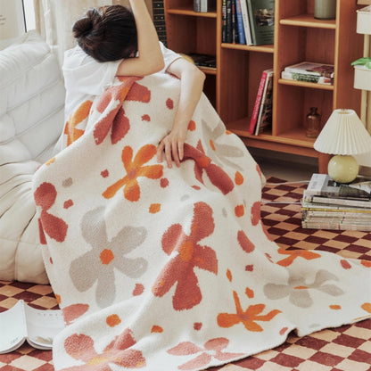 Throw Blanket Floral Knit Cotton-Microfiber Machine Washable