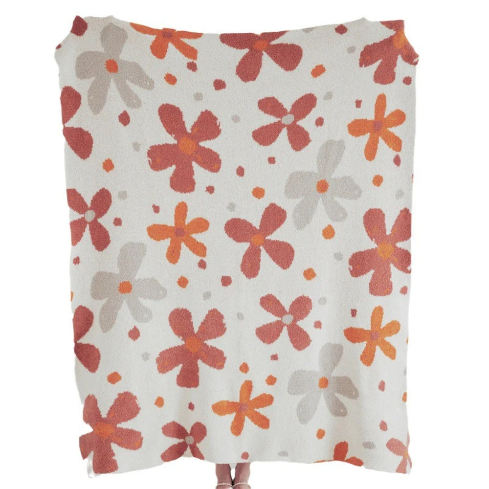 Throw Blanket Floral Knit Cotton-Microfiber Machine Washable