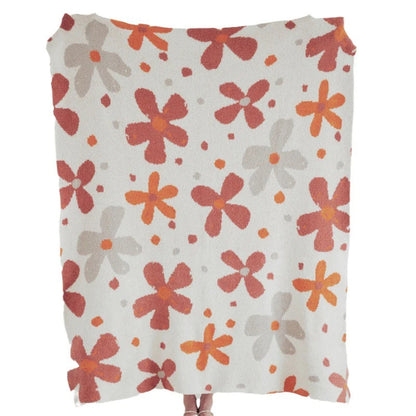 Throw Blanket Floral Knit Cotton-Microfiber Machine Washable