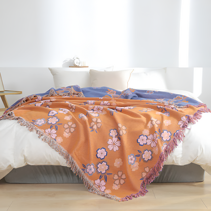 Throw Blanket Floral Print Tassels Soft & Breathable