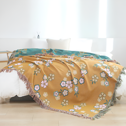 Throw Blanket Floral Print Tassels Soft & Breathable