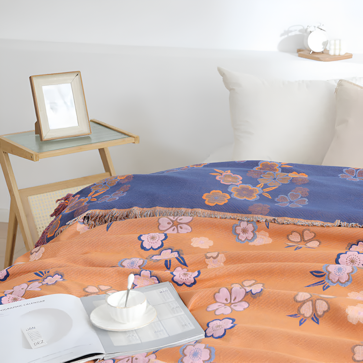 Throw Blanket Floral Print Tassels Soft & Breathable