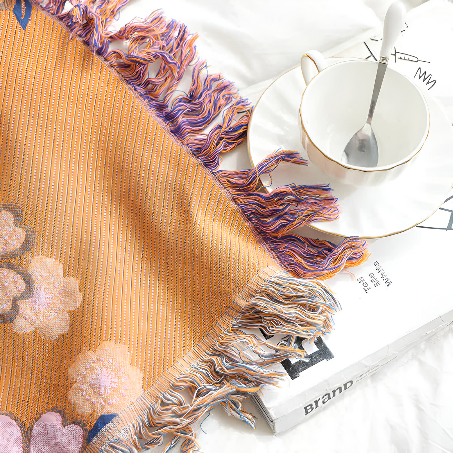 Throw Blanket Floral Print Tassels Soft & Breathable