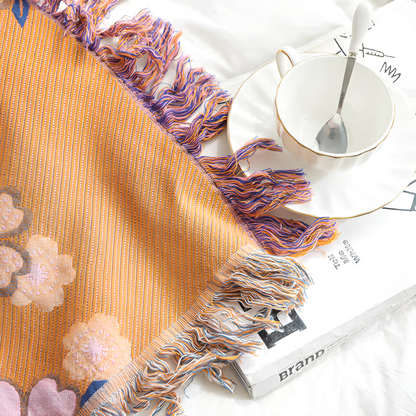 Throw Blanket Floral Print Tassels Soft & Breathable