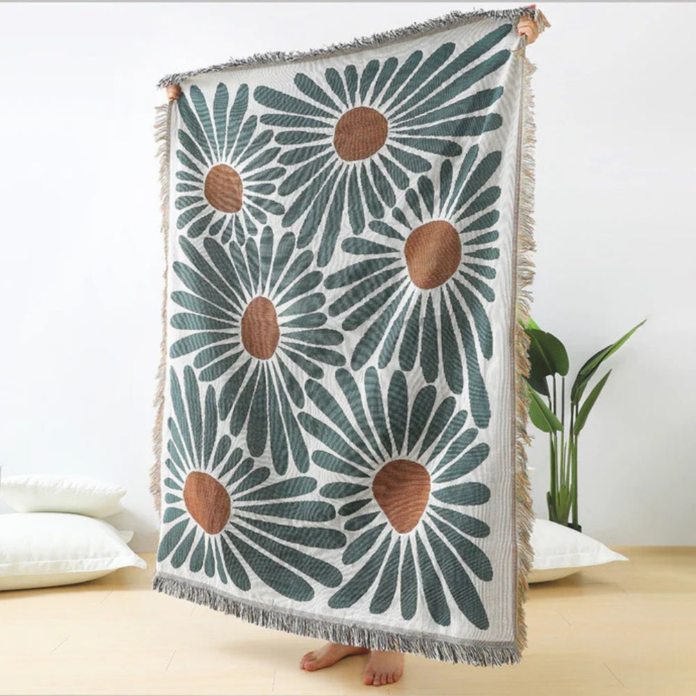 Throw Blanket Floral Woven Cotton-Microfiber Blend Machine Washable