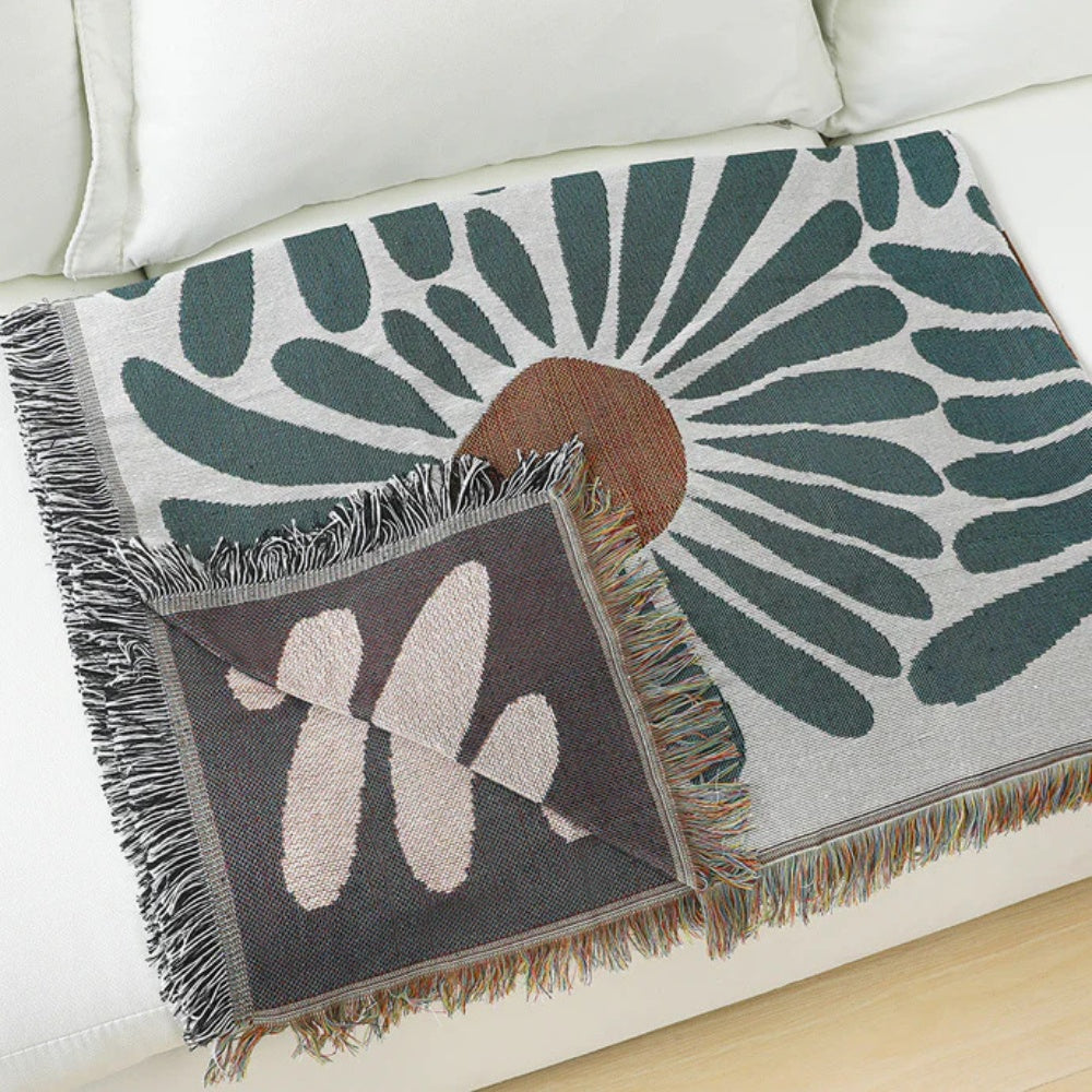 Throw Blanket Floral Woven Cotton-Microfiber Blend Machine Washable