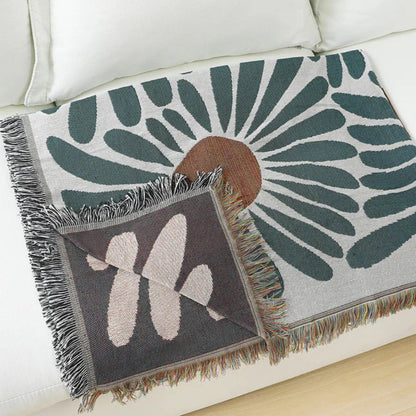 Throw Blanket Floral Woven Cotton-Microfiber Blend Machine Washable