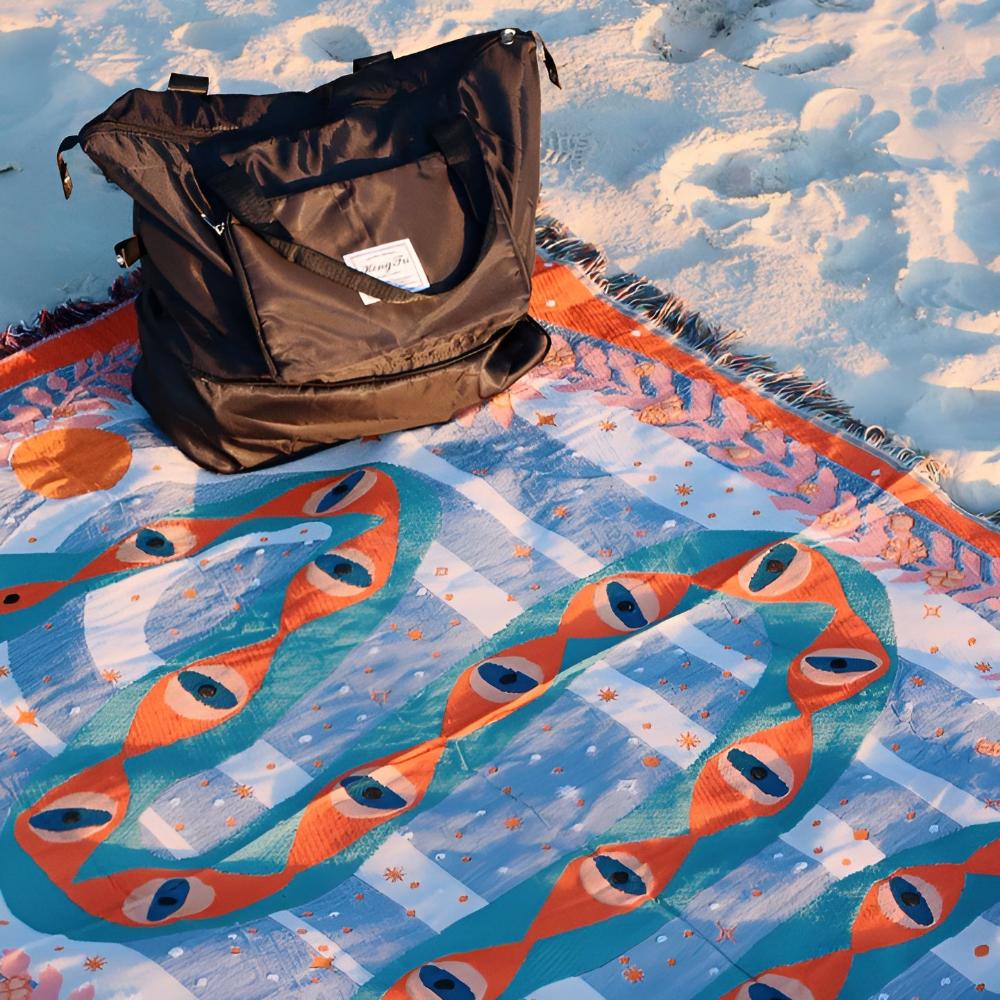 Throw Blanket Jacquard Snake Design Microfiber Blend Braided Fringe