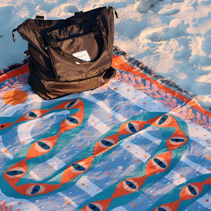 Throw Blanket Jacquard Snake Design Microfiber Blend Braided Fringe