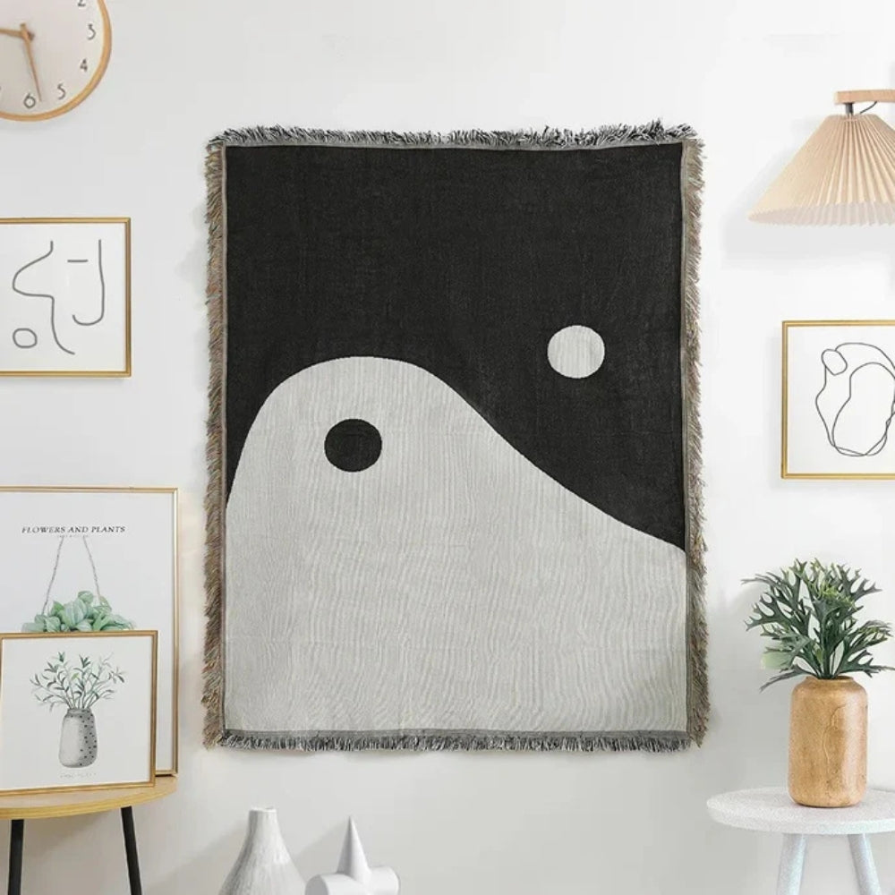 Throw Blanket Jacquard Yin Yang Cotton & Microfiber