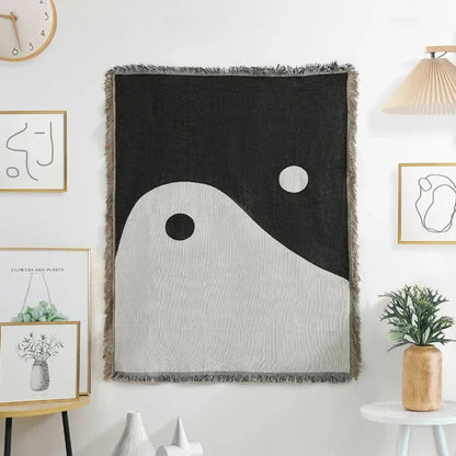 Throw Blanket Jacquard Yin Yang Cotton & Microfiber