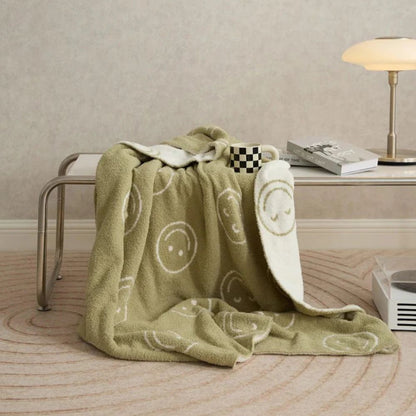 Throw Blanket Knitted Smiley Face 100% Cotton Machine Washable