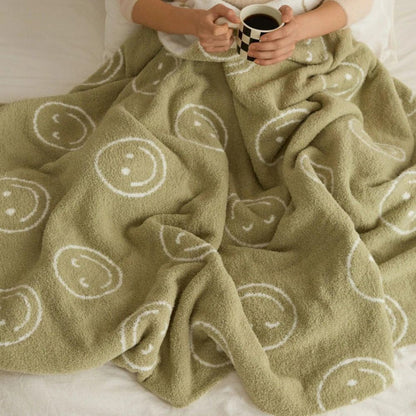 Throw Blanket Knitted Smiley Face 100% Cotton Machine Washable
