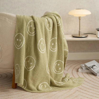 Throw Blanket Knitted Smiley Face 100% Cotton Machine Washable