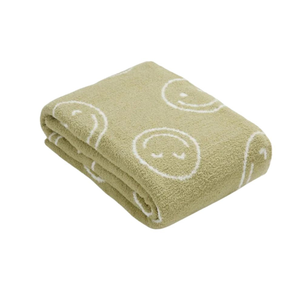 Throw Blanket Knitted Smiley Face 100% Cotton Machine Washable