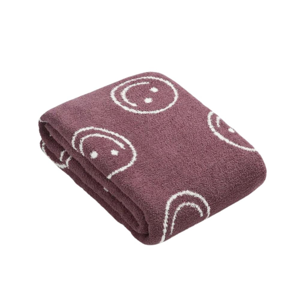 Throw Blanket Knitted Smiley Face 100% Cotton Machine Washable