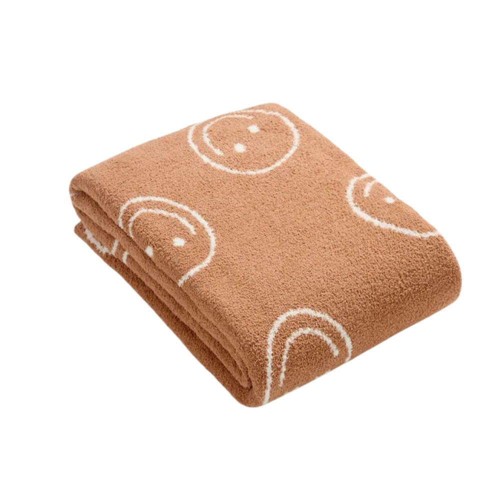 Throw Blanket Knitted Smiley Face 100% Cotton Machine Washable
