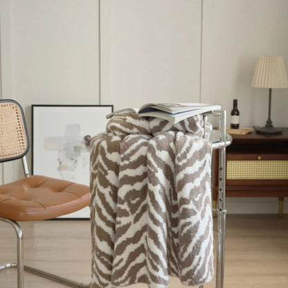 Throw Blanket Knitted Zebra Pattern Half Velvet Microfiber