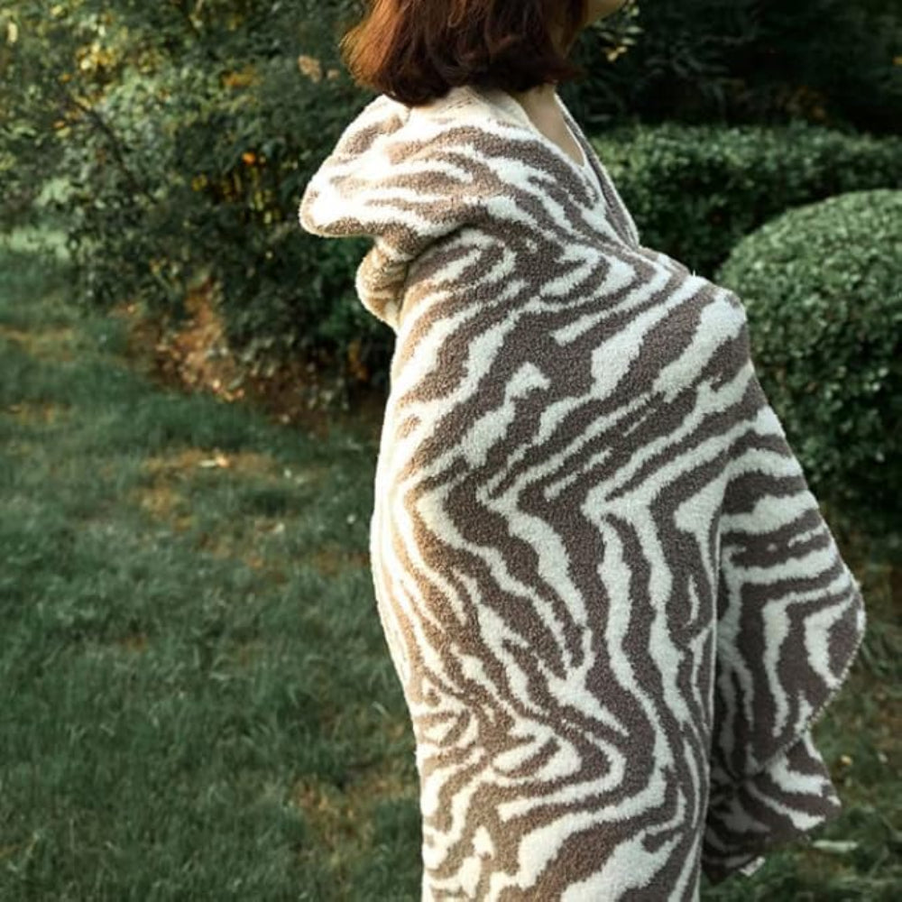 Throw Blanket Knitted Zebra Pattern Half Velvet Microfiber
