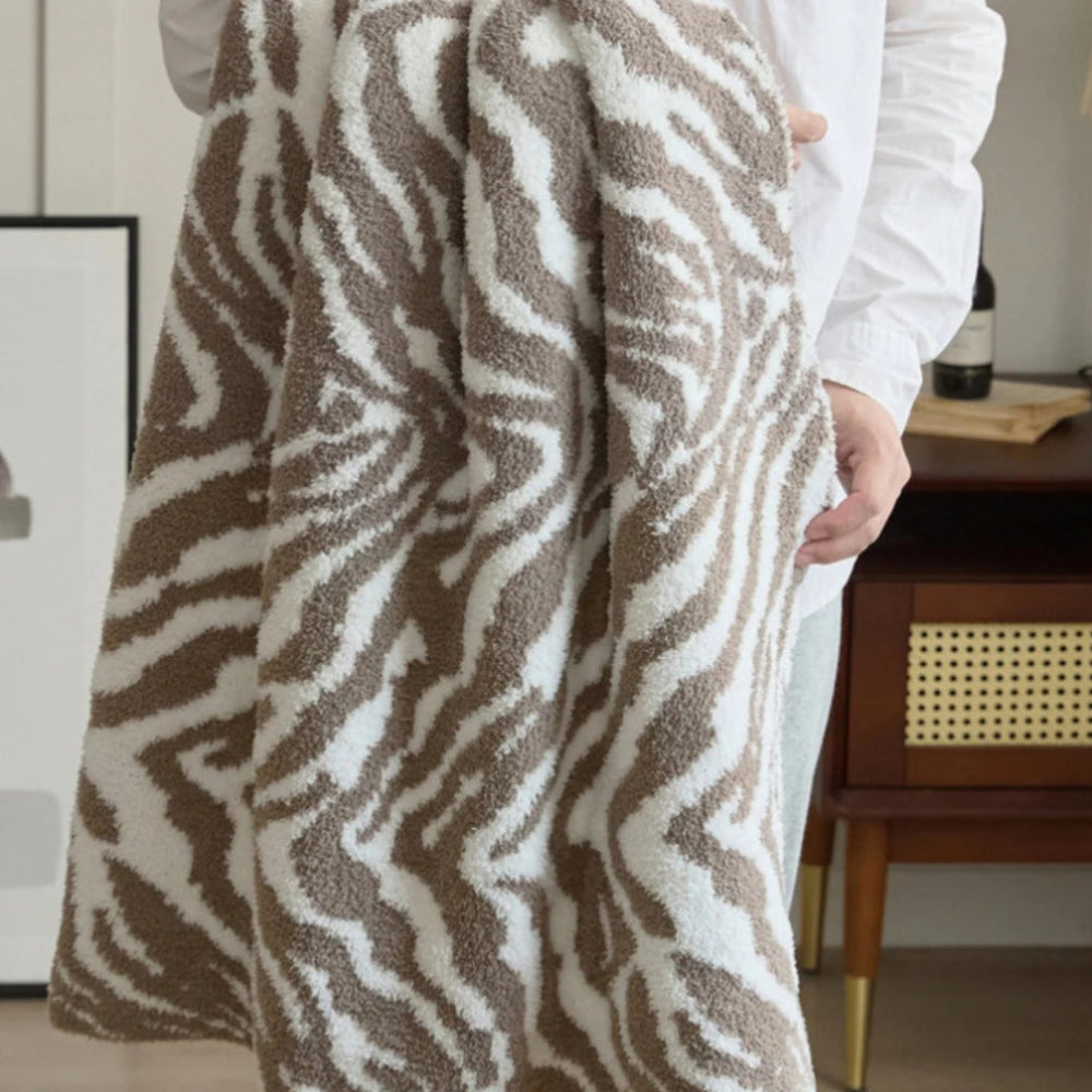 Throw Blanket Knitted Zebra Pattern Half Velvet Microfiber