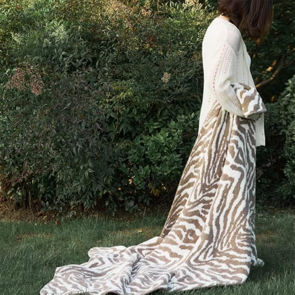 Throw Blanket Knitted Zebra Pattern Half Velvet Microfiber