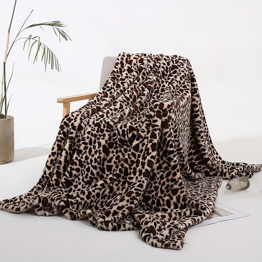 Throw Blanket Leopard Print Faux Rabbit Fur Machine Washable