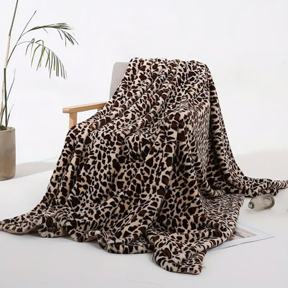 Throw Blanket Leopard Print Faux Rabbit Fur Machine Washable