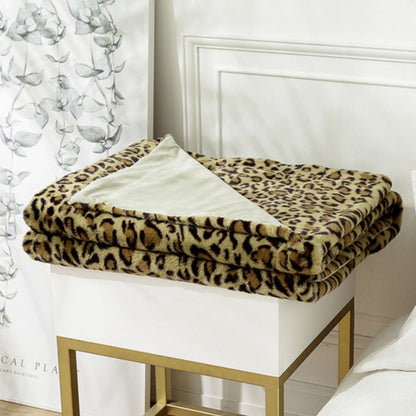 Throw Blanket Leopard Print Faux Rabbit Fur Machine Washable