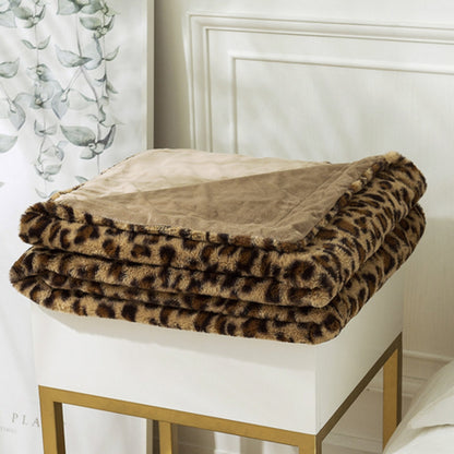 Throw Blanket Leopard Print Faux Rabbit Fur Machine Washable