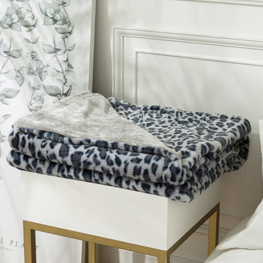 Throw Blanket Leopard Print Faux Rabbit Fur Machine Washable